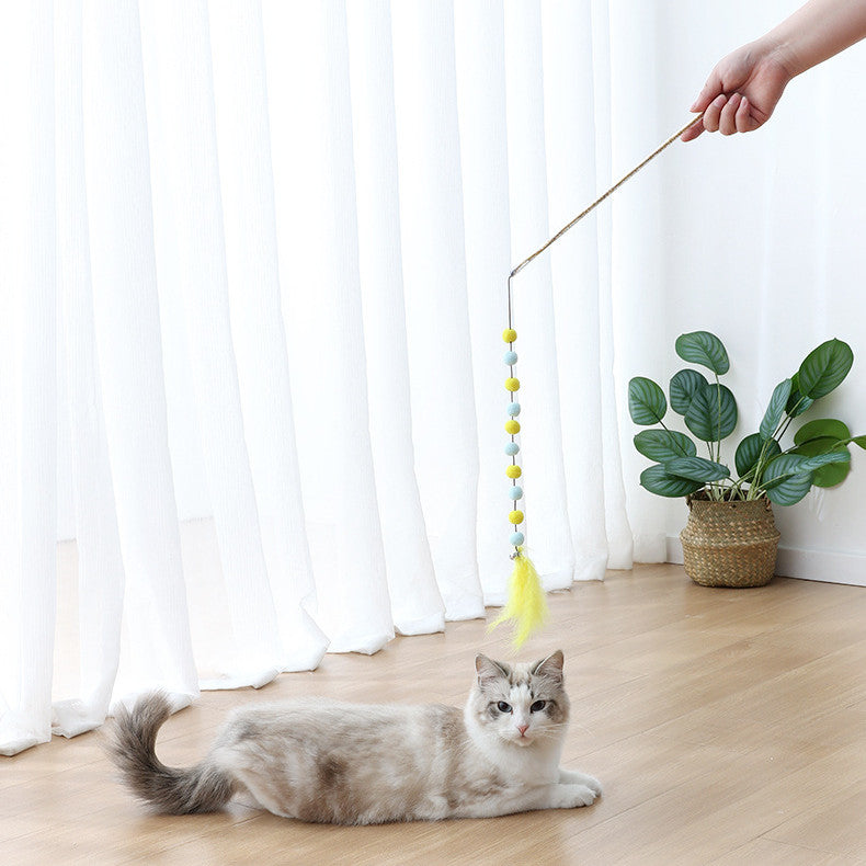 HKM-7509693 Interactive Cat Toy with Plush Ball and Feather Teaser Stick