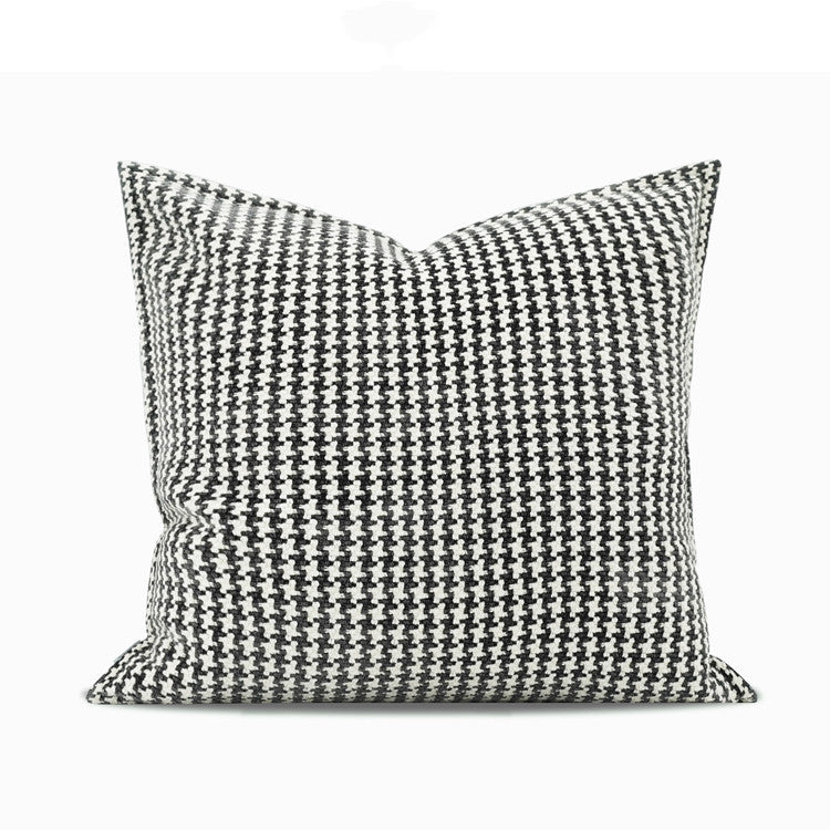 HKM-750995 Black and White Houndstooth Cotton Linen Cushion Pillow Available in Multiple Sizes
