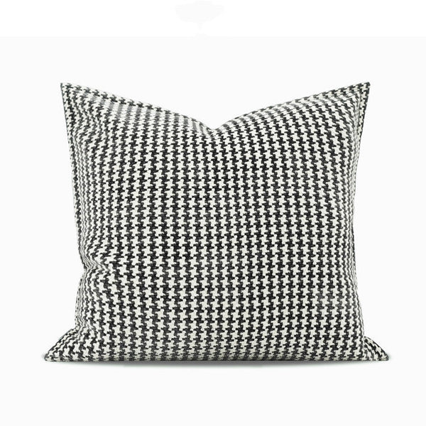HKM-750995 Black and White Houndstooth Cotton Linen Cushion Pillow Available in Multiple Sizes