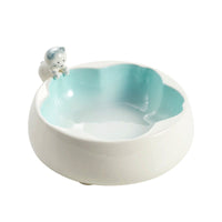 HKM-7510845 Sakura Ceramic Cat Bowl in Pink and Green ¨C 200g Grain & 300ml Water Capacity, Hand-Glazed Design