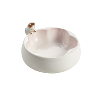 HKM-7510845 Sakura Ceramic Cat Bowl in Pink and Green ¨C 200g Grain & 300ml Water Capacity, Hand-Glazed Design