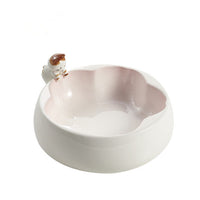 HKM-7510845 Sakura Ceramic Cat Bowl in Pink and Green ¨C 200g Grain & 300ml Water Capacity, Hand-Glazed Design