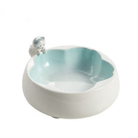HKM-7510845 Sakura Ceramic Cat Bowl in Pink and Green ¨C 200g Grain & 300ml Water Capacity, Hand-Glazed Design