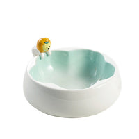 HKM-7510845 Sakura Ceramic Cat Bowl in Pink and Green ¨C 200g Grain & 300ml Water Capacity, Hand-Glazed Design