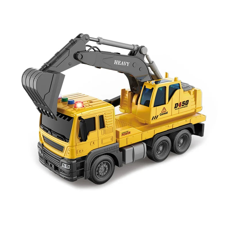HKM-751123 1:16 Scale Mini Construction Truck Set with Lights and Music for Kids - Excavator and Transport Vehicle