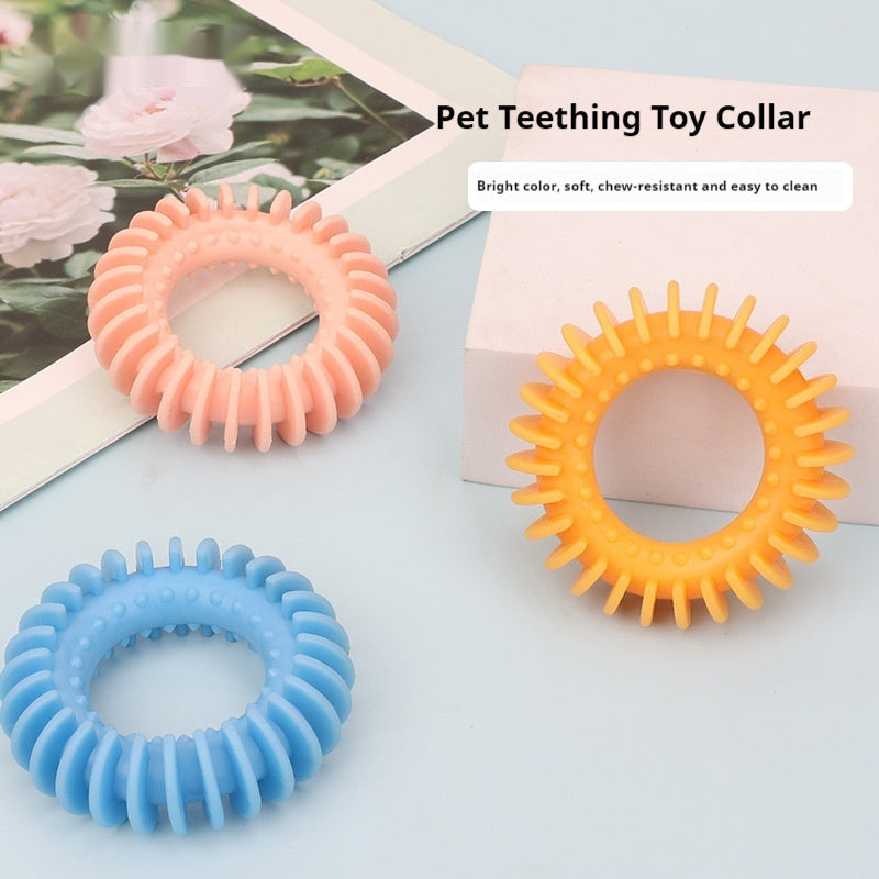 HKM-7513277 Durable Rubber Dog Toy for Chewing and Molar Health - Yellow, Blue, Pink Options