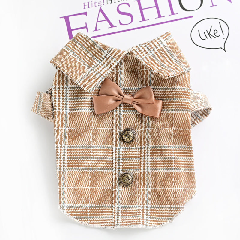 HKM-7515197 Khaki Dog Couple Suit Shirt for Small Dogs and Cats, Lightweight Polyester for Spring and Summer