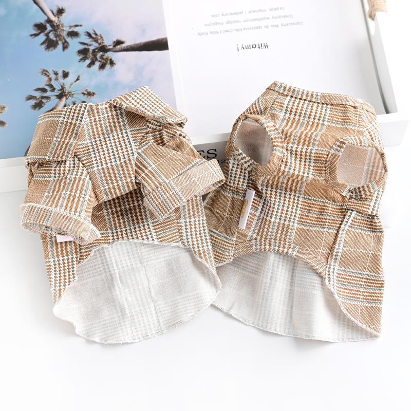 HKM-7515197 Khaki Dog Couple Suit Shirt for Small Dogs and Cats, Lightweight Polyester for Spring and Summer