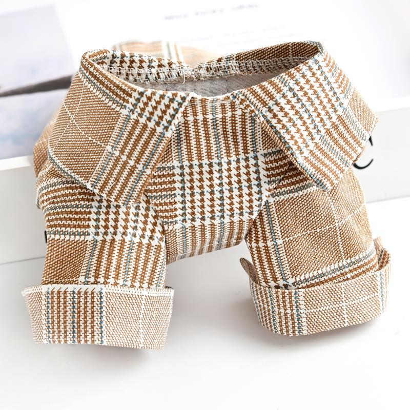 HKM-7515197 Khaki Dog Couple Suit Shirt for Small Dogs and Cats, Lightweight Polyester for Spring and Summer