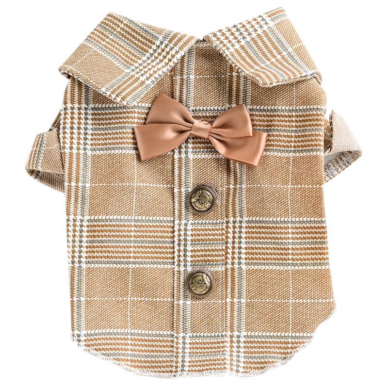 HKM-7515197 Khaki Dog Couple Suit Shirt for Small Dogs and Cats, Lightweight Polyester for Spring and Summer