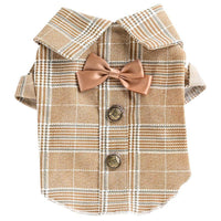 HKM-7515197 Khaki Dog Couple Suit Shirt for Small Dogs and Cats, Lightweight Polyester for Spring and Summer