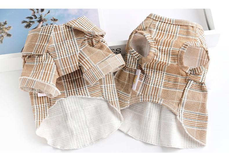 HKM-7515197 Khaki Dog Couple Suit Shirt for Small Dogs and Cats, Lightweight Polyester for Spring and Summer