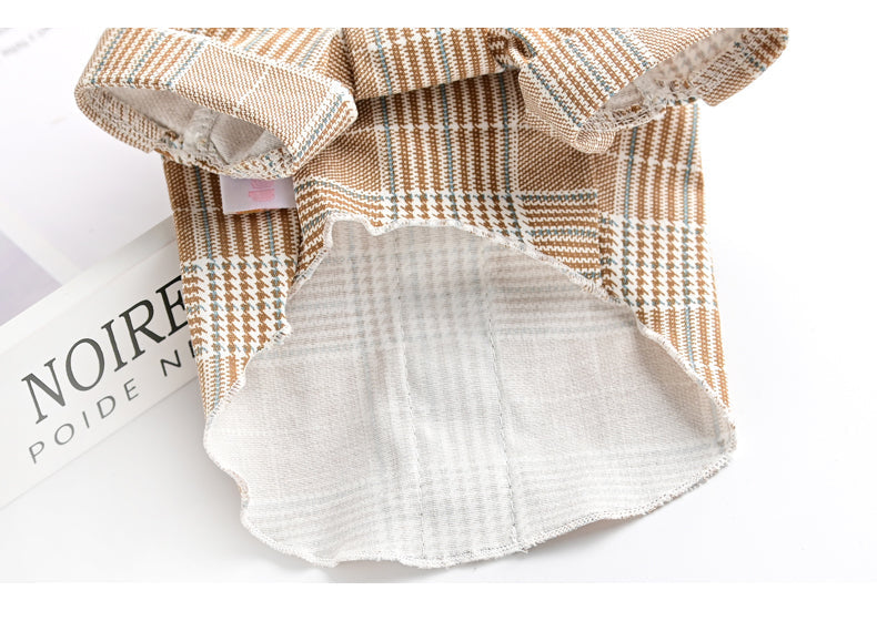 HKM-7515197 Khaki Dog Couple Suit Shirt for Small Dogs and Cats, Lightweight Polyester for Spring and Summer