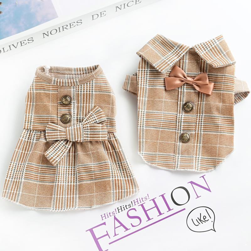 HKM-7515197 Khaki Dog Couple Suit Shirt for Small Dogs and Cats, Lightweight Polyester for Spring and Summer