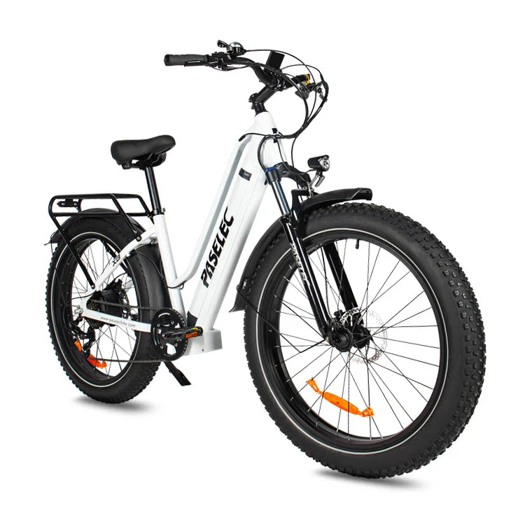 HKM-751635 City Electric Bicycle with 7-Speed Gears, 26" Wheel, Aluminum Frame, Hydraulic Disc Brakes and Shock Absorber Fork
