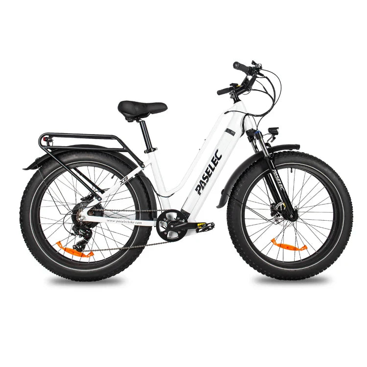 HKM-751635 City Electric Bicycle with 7-Speed Gears, 26" Wheel, Aluminum Frame, Hydraulic Disc Brakes and Shock Absorber Fork