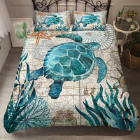 HKM-751635 Marine Animal 3-Piece Bedding Set - Duvet Cover & Pillowcases in Polyester Fabric, Multiple Sizes Available
