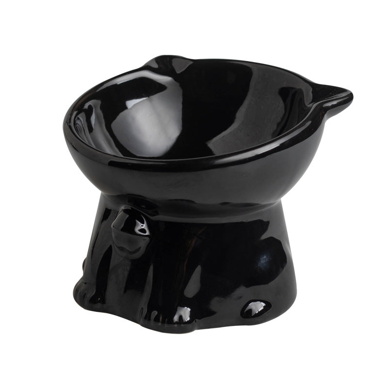 HKM-7516605 Cute Ceramic High Foot Cat Bowl in Black ¨C Perfect for Pets