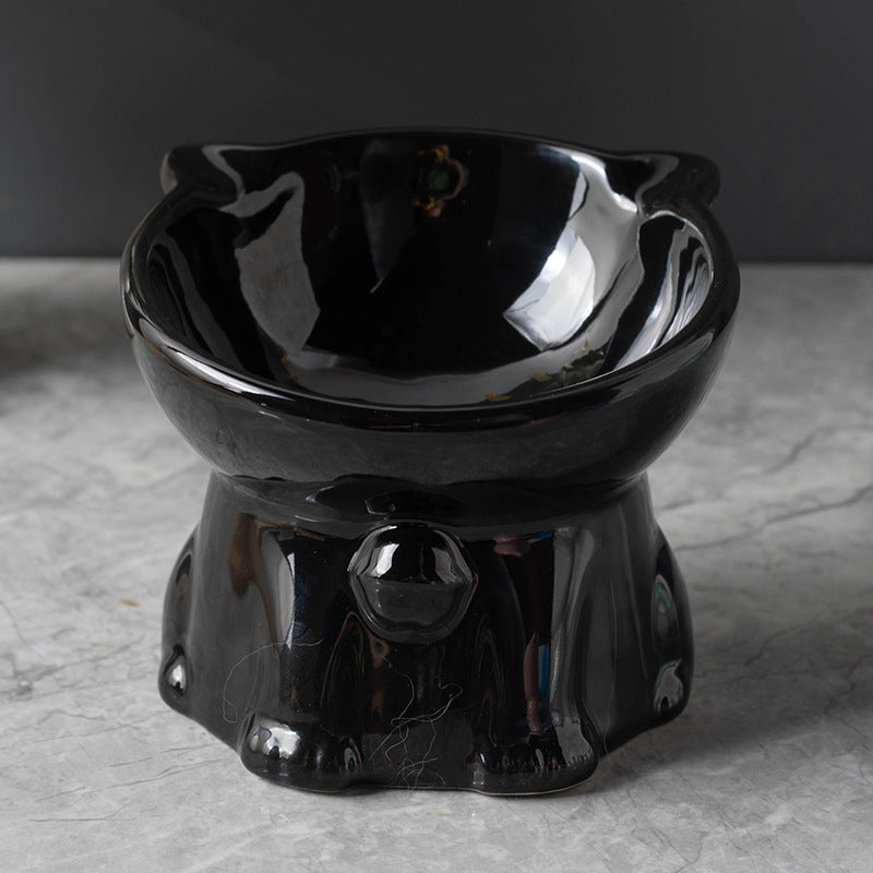 HKM-7516605 Cute Ceramic High Foot Cat Bowl in Black ¨C Perfect for Pets