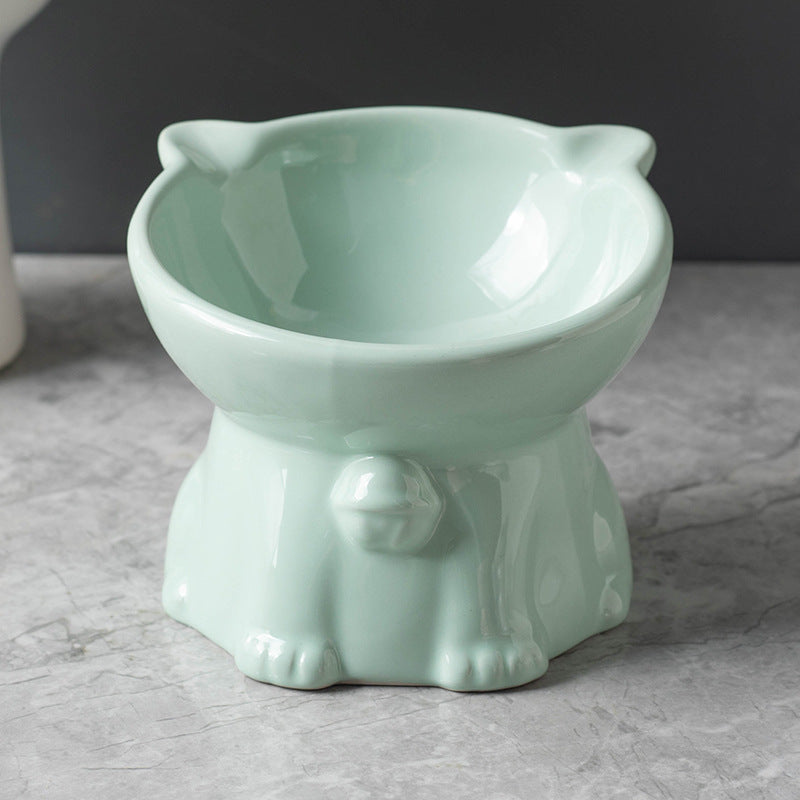HKM-7516605 Cute Ceramic High Foot Cat Bowl in Black ¨C Perfect for Pets