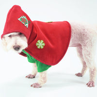 HKM-7518781 Embroidered Red Pet Christmas Cloak with Warm Velvet and Polar Fleece for Dogs