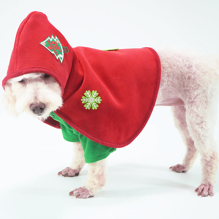 HKM-7518781 Embroidered Red Pet Christmas Cloak with Warm Velvet and Polar Fleece for Dogs