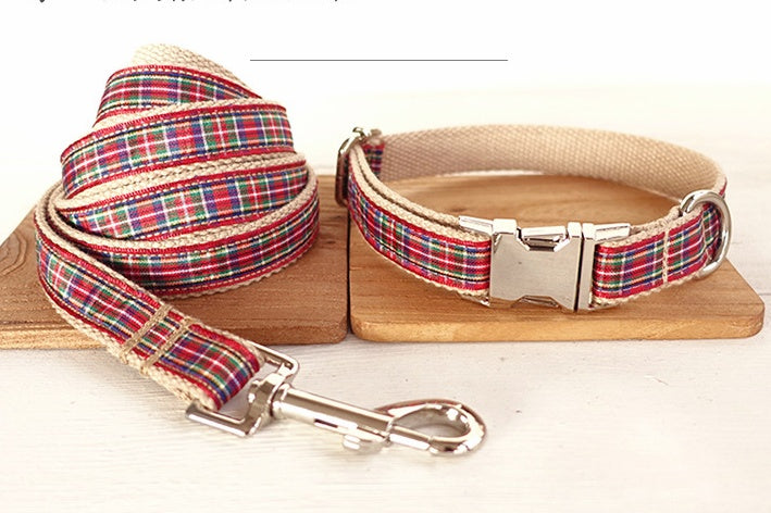 HKM-7520189 Red Plaid Polyester Dog Leash - Various Sizes Available