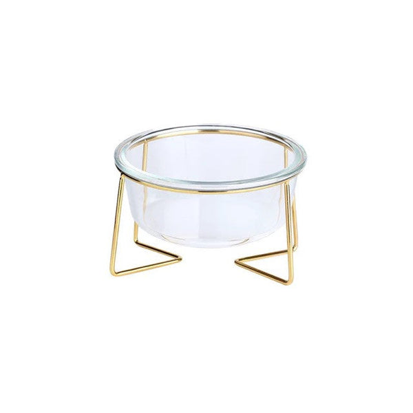 HKM-7520573 Elegant Glass and Beech Pet Bowl - Available in Large (800ml) and Small (480ml) for Cats and Dogs
