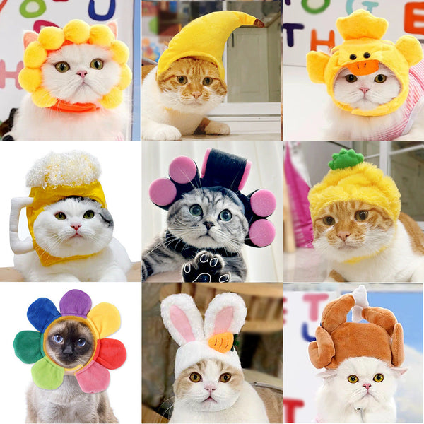 HKM-7520957 Adorable Sunflower Cat Headdress Wig for Pets - Cute Dress-Up Hat for Halloween and Seasonal Celebrations