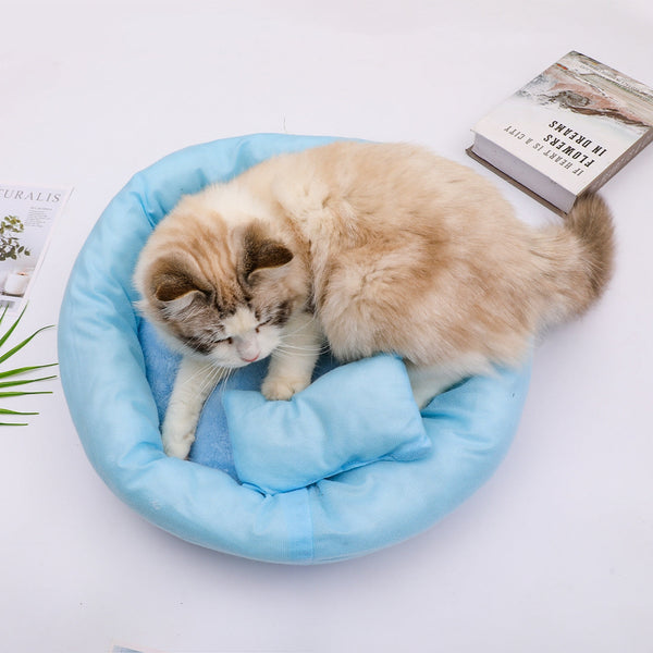 HKM-7522237 Cozy Egg Tart Cat Nest for Winter | Plush, Versatile Design in Gray, Pink, Blue