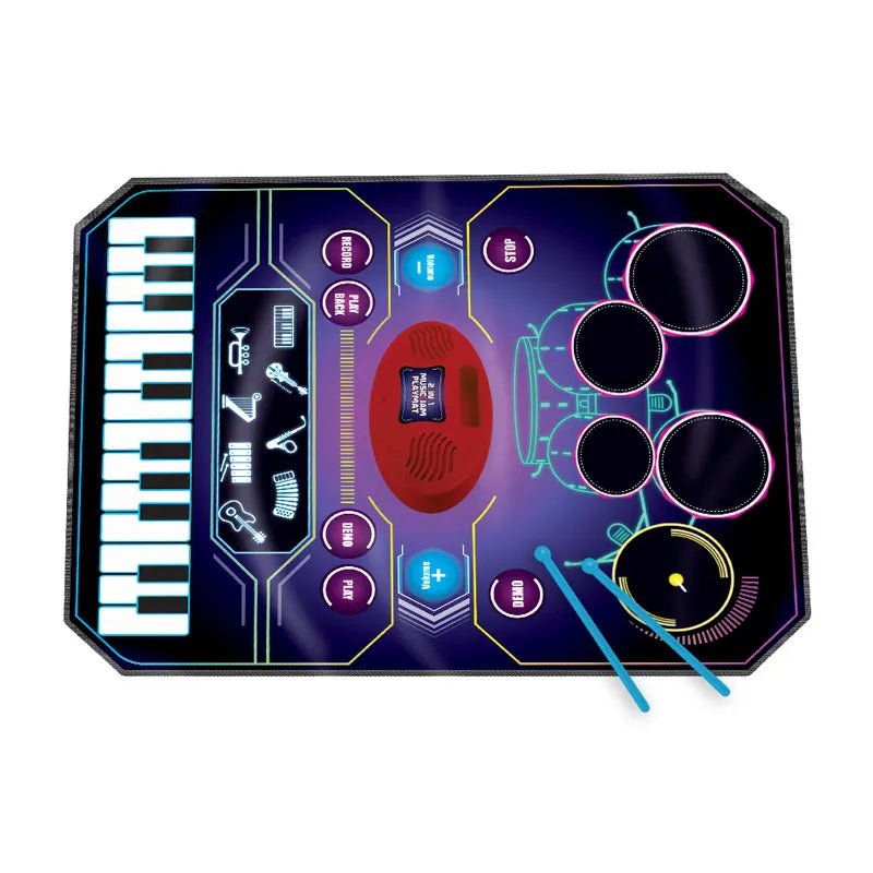 HKM-752275 2-in-1 Kids Electric Musical Piano Play Mat with Drum Kit and Touch Sensors for Infants and Toddlers