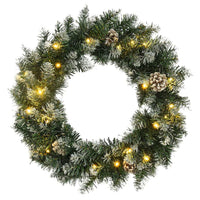 HKM-752275 LED Christmas Wreath with Pine Cones and Artificial Snow - 45 cm, Weather-Resistant PVC