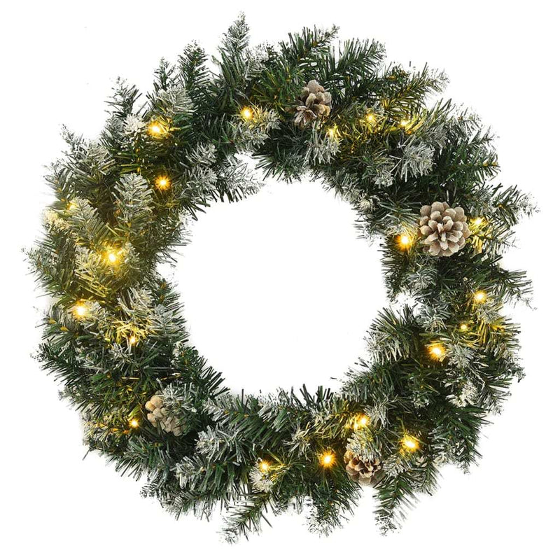 HKM-752275 LED Christmas Wreath with Pine Cones and Artificial Snow - 45 cm, Weather-Resistant PVC