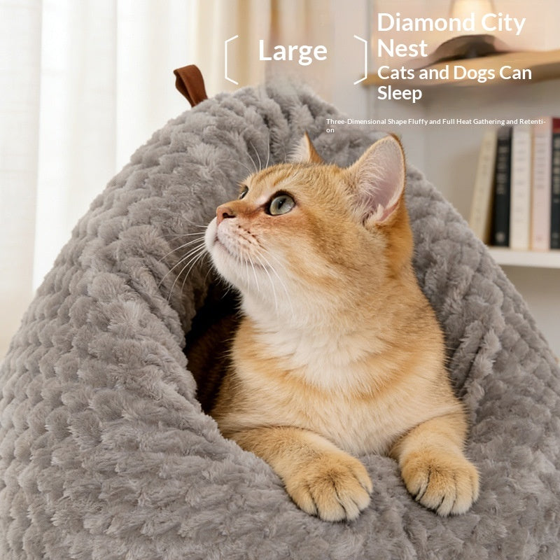 HKM-7524413 Thickened Warm Pet Bed for Cats - Cozy PP Cotton Design for Winter Comfort