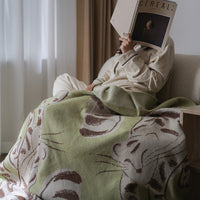 HKM-752531 Nordic Style Thick Cashmere Blanket in Milk Green with Floral Pattern, 130x180cm
