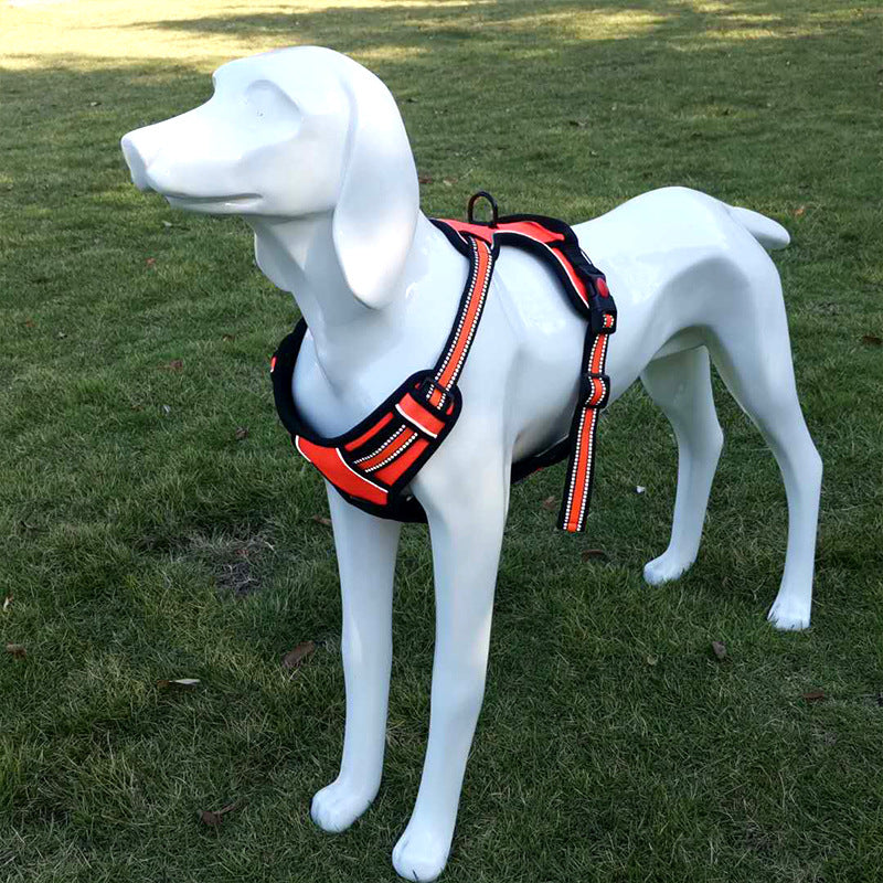 HKM-7525437 Adjustable Oxford Cloth Dog Chest Harness with Leash in Black, Purple, and Orange