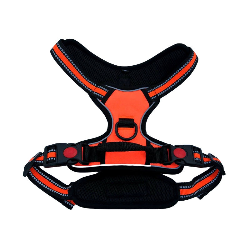 HKM-7525437 Adjustable Oxford Cloth Dog Chest Harness with Leash in Black, Purple, and Orange
