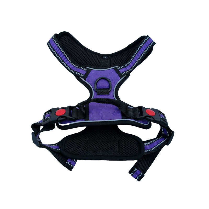 HKM-7525437 Adjustable Oxford Cloth Dog Chest Harness with Leash in Black, Purple, and Orange