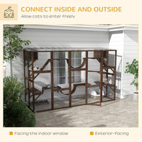 HKM-7526205 Outdoor Cat Window Box Enclosure with Shelves, Bridges, and Ramps for Multiple Cats
