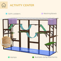 HKM-7526205 Outdoor Cat Window Box Enclosure with Shelves, Bridges, and Ramps for Multiple Cats