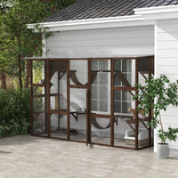 HKM-7526205 Outdoor Cat Window Box Enclosure with Shelves, Bridges, and Ramps for Multiple Cats