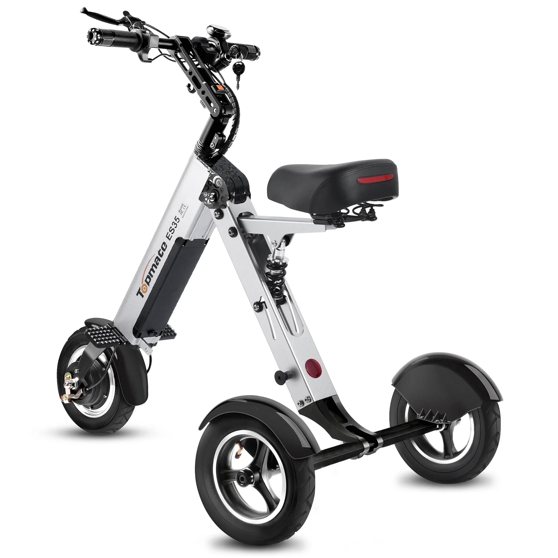 HKM-752659 Electric Folding Tricycle Mobility Scooter for Adults - Lightweight with Removable Battery, 10-Inch Tires, 30km Range