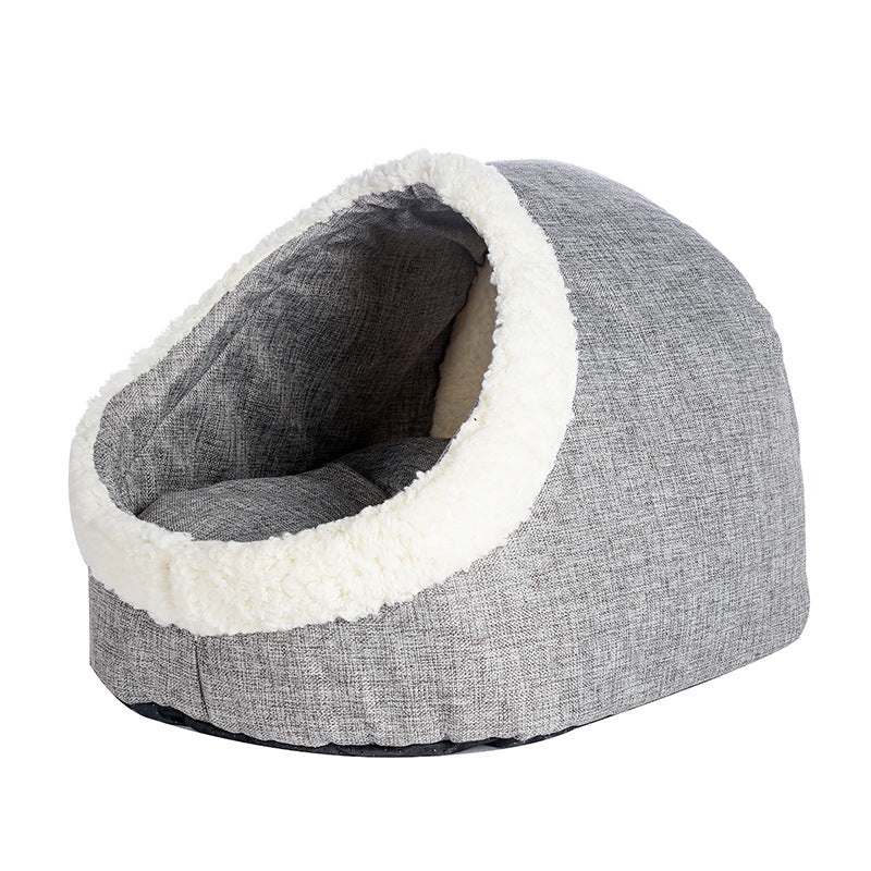HKM-7530173 Reversible Lamb and PP Cotton Pet Nest for Cats and Dogs - Gray and Light Brown