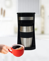 HKM-753043 Colourful Electric Personal Drip Coffee Maker with Travel Coffee Cup and Stainless Steel Accents