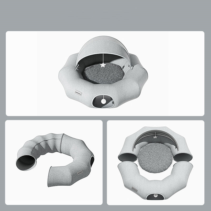HKM-7531197 Foldable Cat Tunnel Nest with Summer Ice Nest, Removable & Washable, Cool & Breathable Design