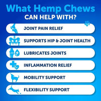 HKM-7531965 Hemp Infused Hip and Joint Support Chews for Dogs - Glucosamine, Chondroitin, Turmeric, Duck Flavor