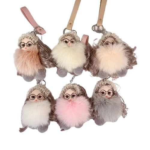 HKM-753299 Cute Cartoon Plush Doll Keychain for Women - Creative Bag Accessory & Gift for All Ages