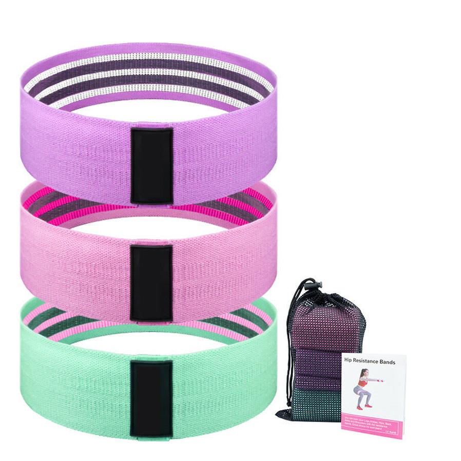 HKM-753363 Fabric Resistance Bands Set for Fitness - Lake Blue (Weak), Pink (Medium), Purple (Strong) - 76x8cm