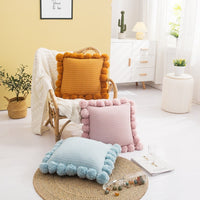 HKM-753363 Soft Polyester Striped Ball Pillow Cover 45x45cm in Light Pink, Blue, Beige, Green, Turmeric