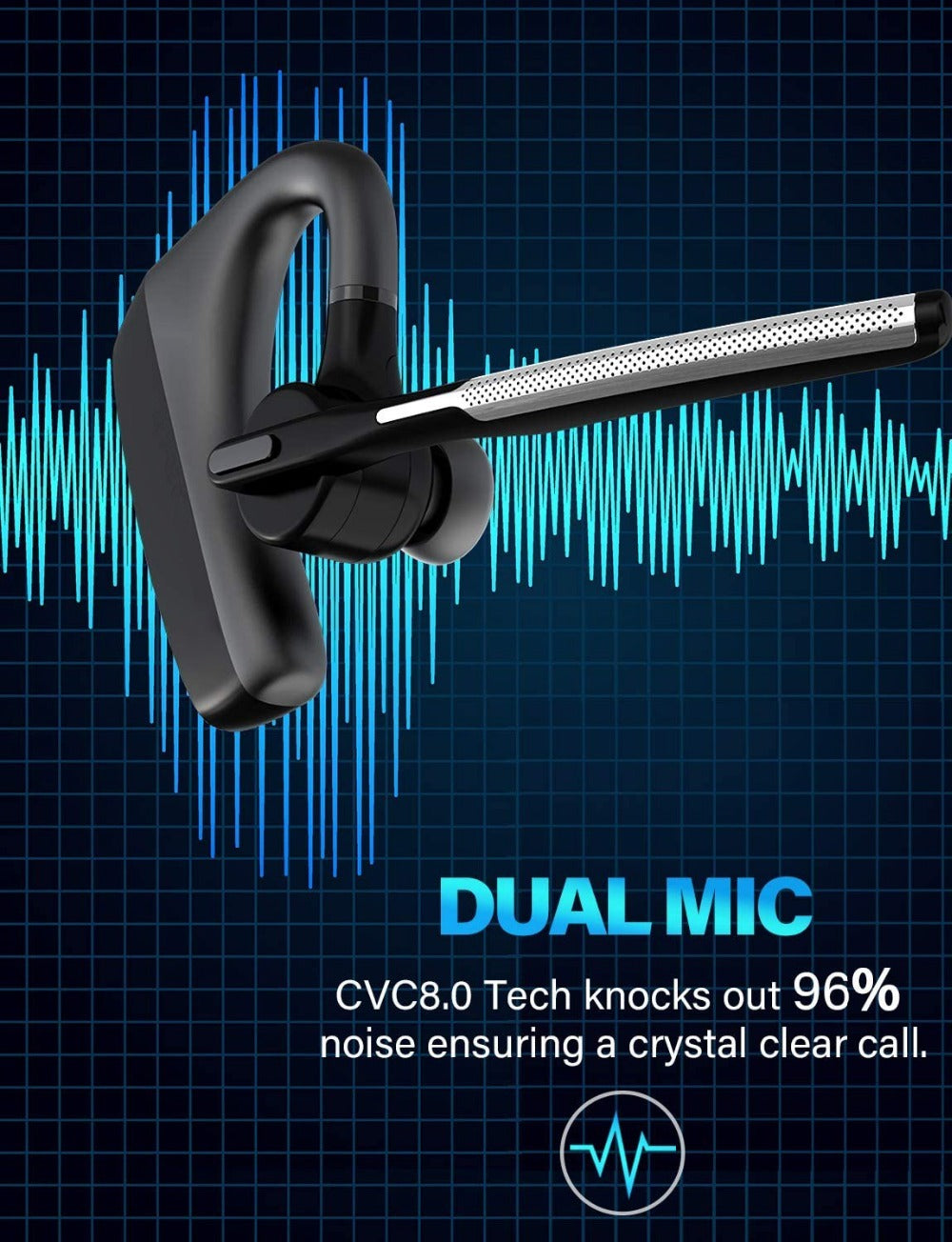 HKM-753491 Bluetooth Wireless Headset with Noise Cancellation and Long Battery Life